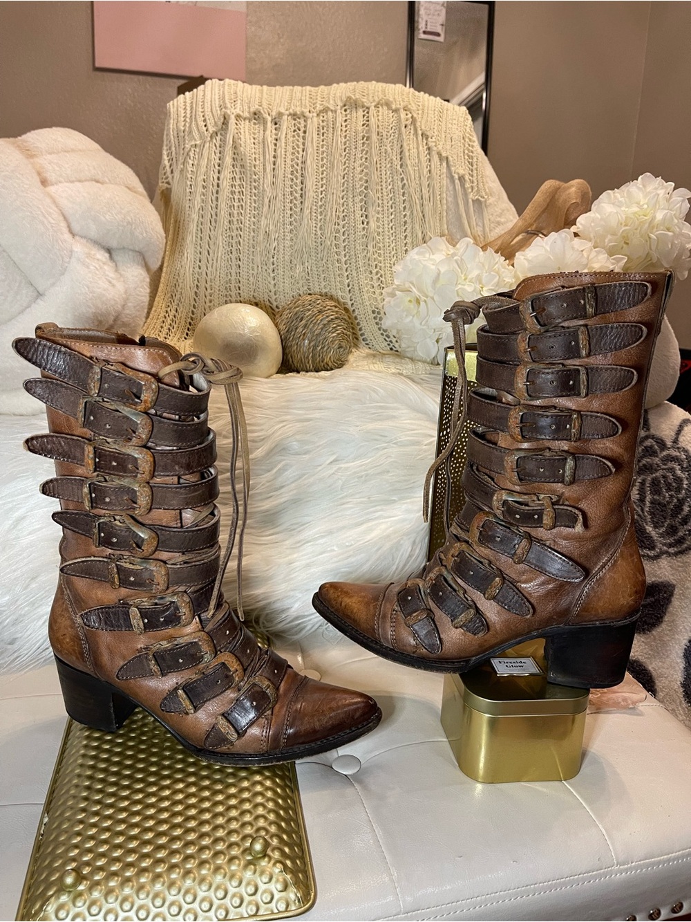 Freebird by Steven RARE/HTF “Stoke” Lace Up Boots in Cognac